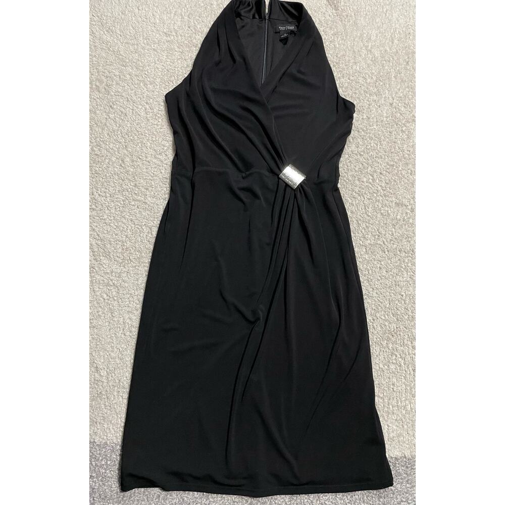 White House Black Market Women's Size 8 Halter Neck Ruched Faux Wrap Dress Black